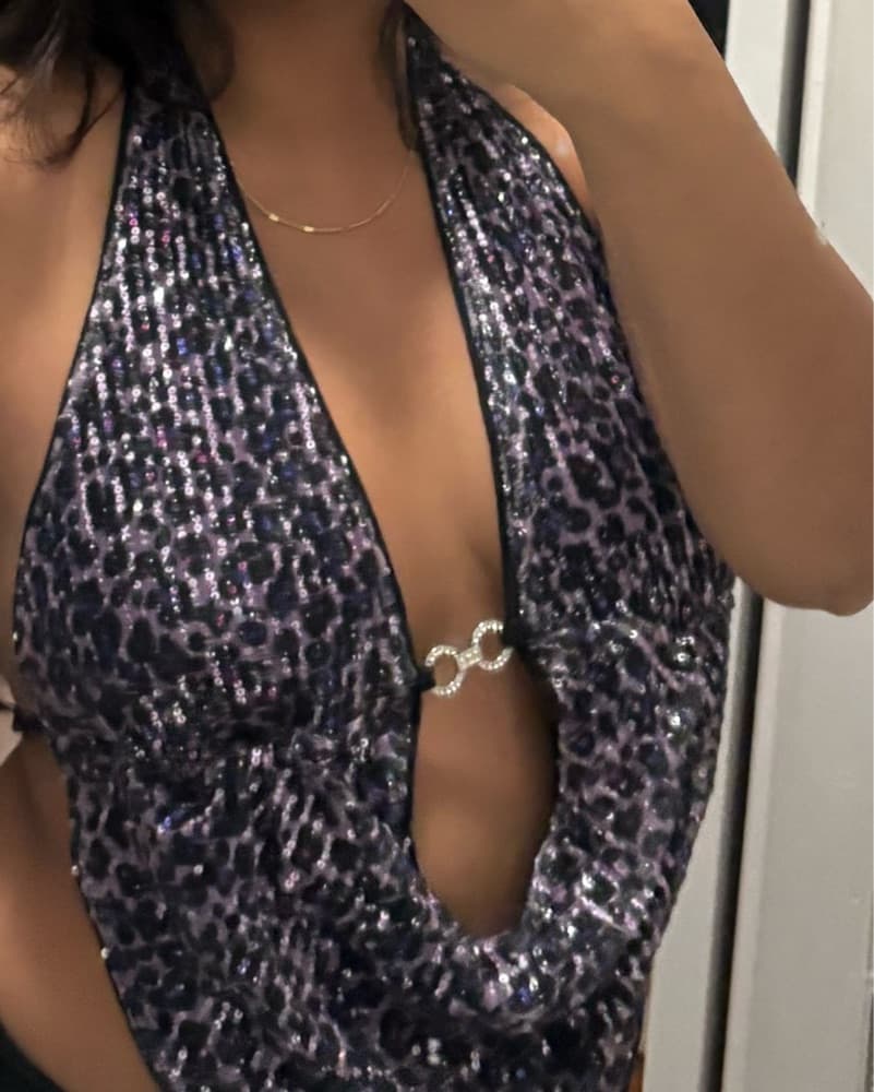 Purple Leopard Sequin Going Out Top - Image 1