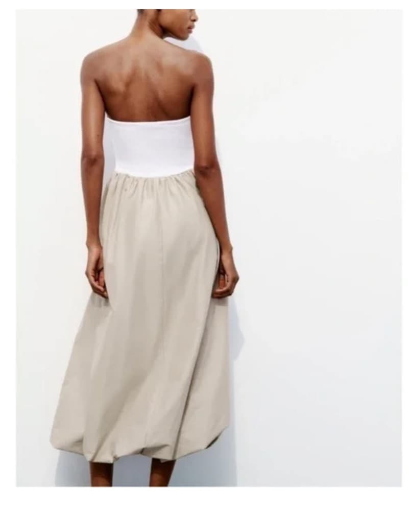 Zara White And Khaki Bubble Dress - Image 2