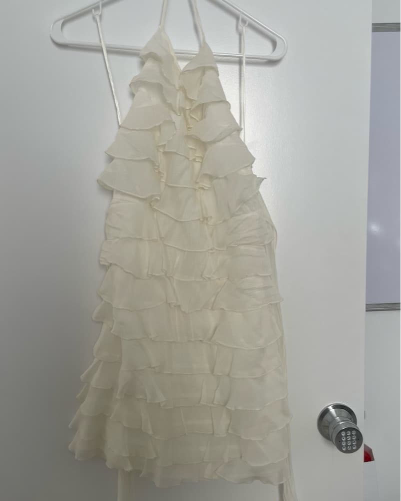 Ruffle Tiered White Mini Dress - Image 2
