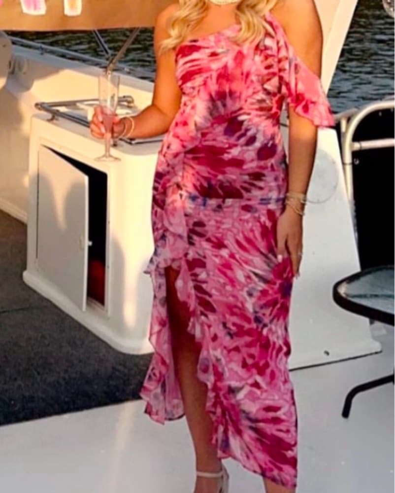 Pink Floral Maxi One Shoulder Ruffled - Image 2