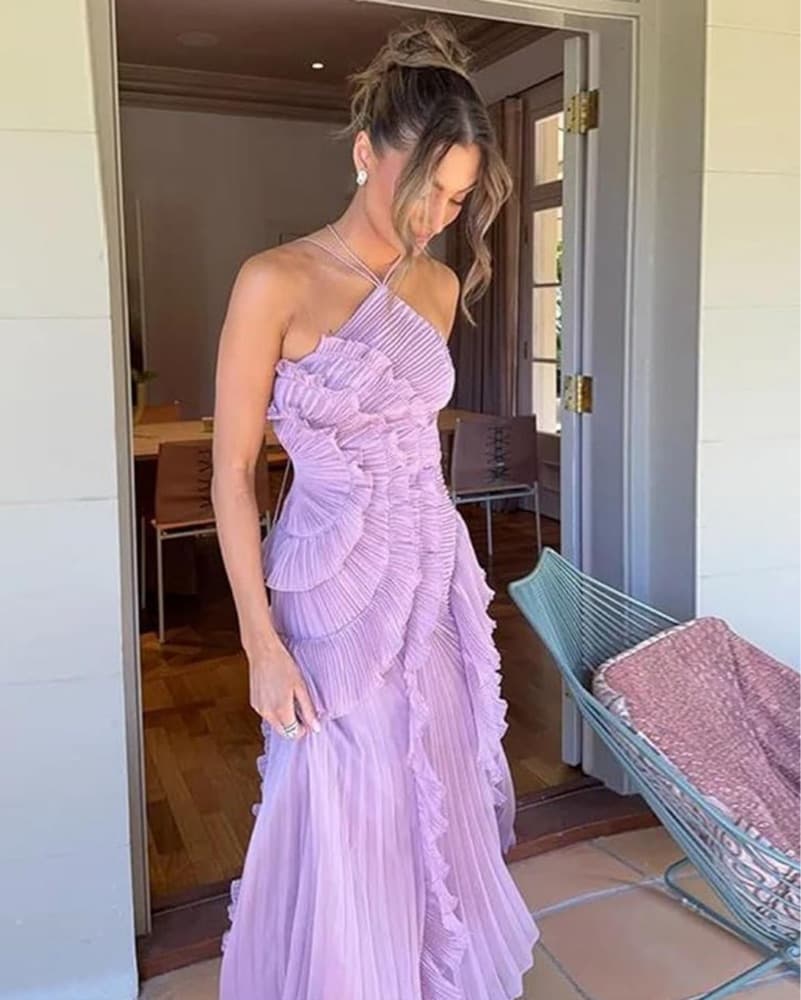 Purple Ruffle Halter Dress - Image 3