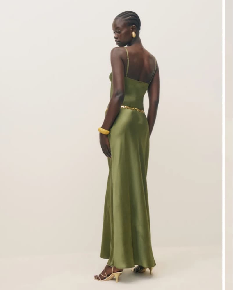 Reformation Parma Silk Dress In Leaf - Image 2