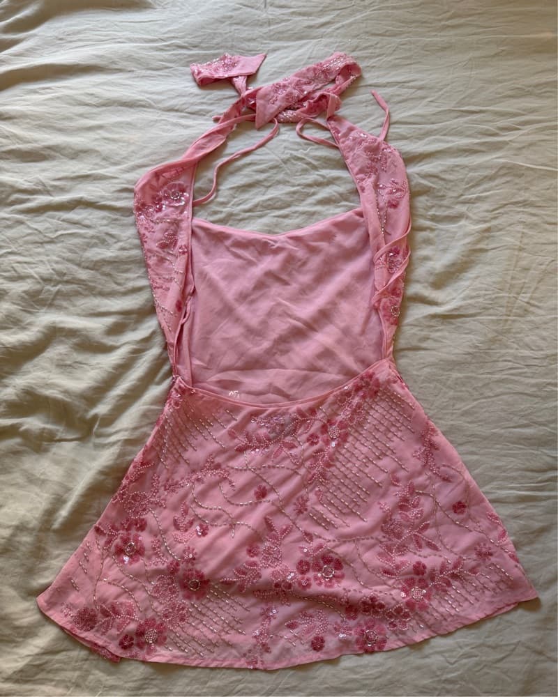 Cinzia Beaded Mini Dress in Blush - Image 5