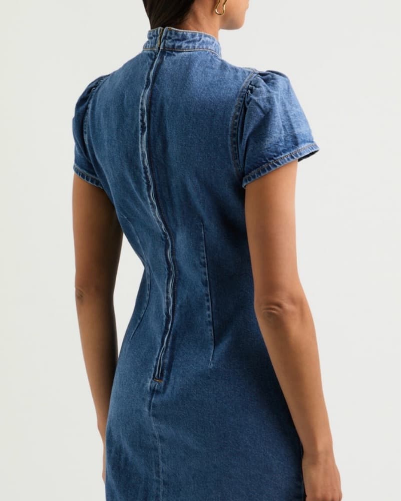Embroidered Denim Cheongsam Dress - Image 4
