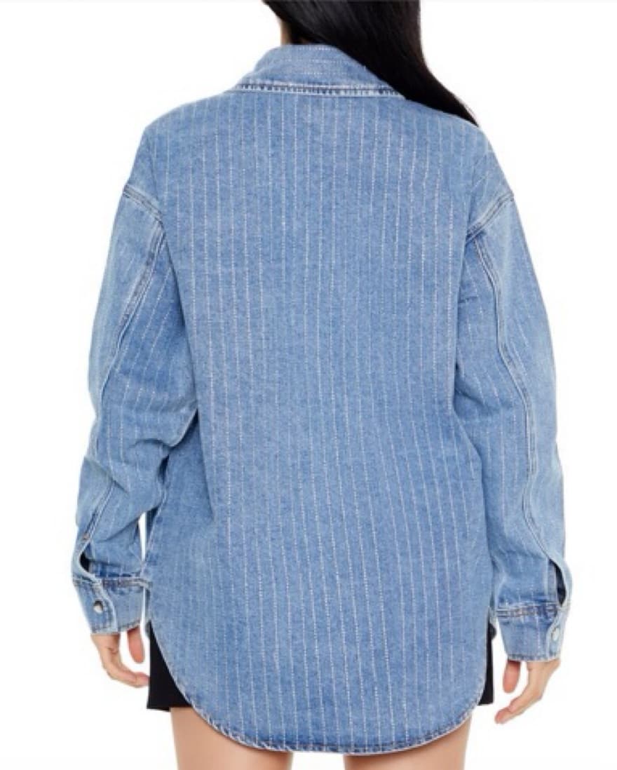 Rhinestone Pinstripe Denim Shacket - Image 3