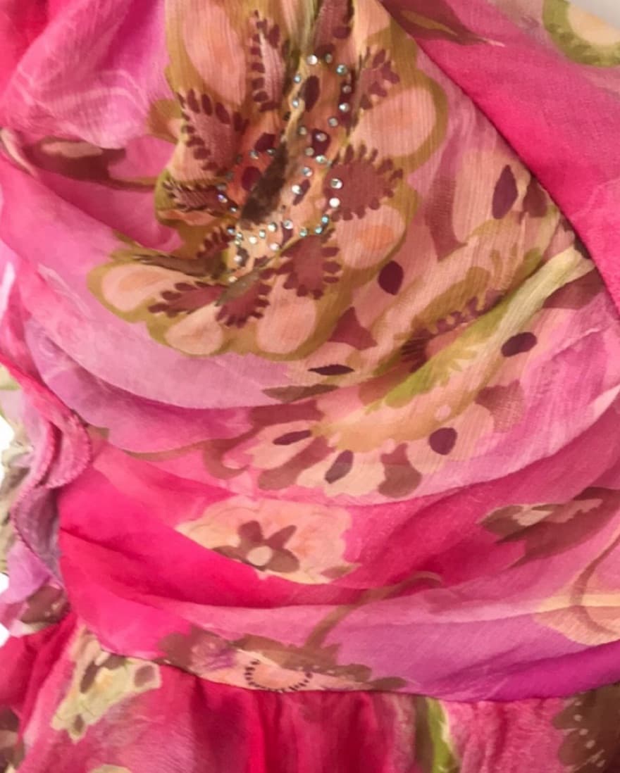 Silk Floral Flowy Pink maxi Halter Dress - Image 2