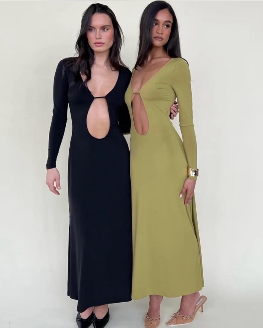 Olive Green Khaki Cut Out Dress - Image 1