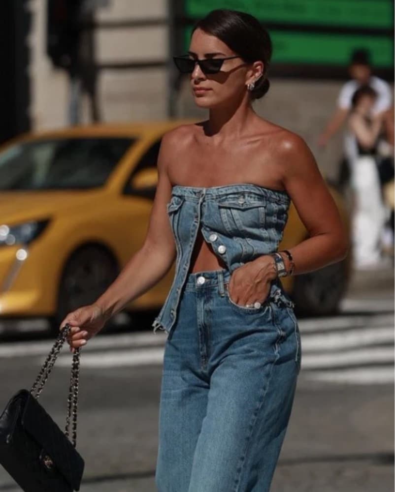 Zara Strapless Denim Crop Top  - Image 1