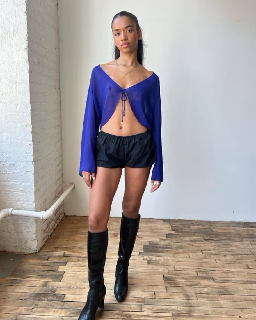 Cobalt Blue Sheer Front Tie Top - Image 4
