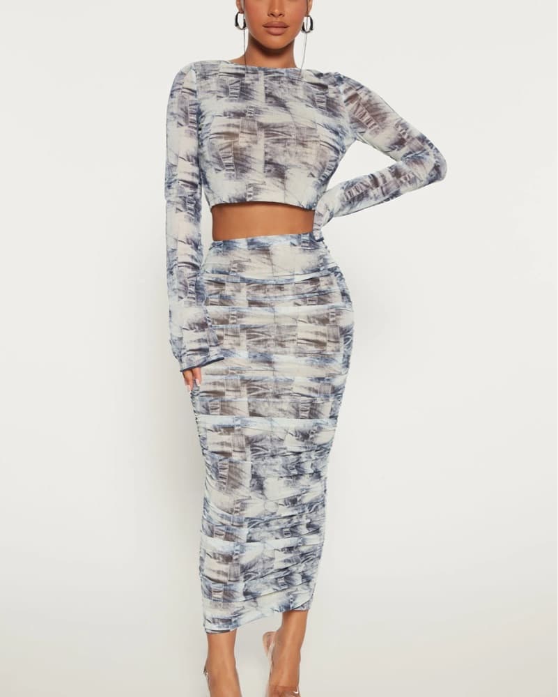 Blue/White 2 Piece Maxi Skirt Set SMALL - Image 2