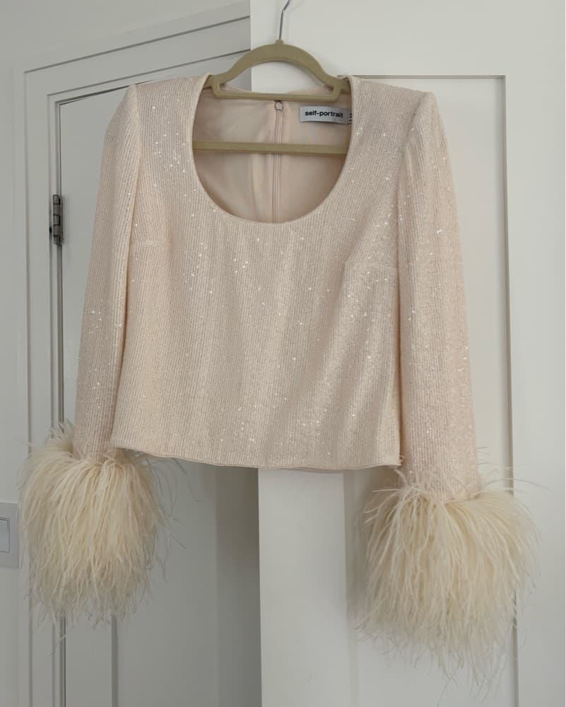 Self Portrait Sequins Feather Top - Image 1