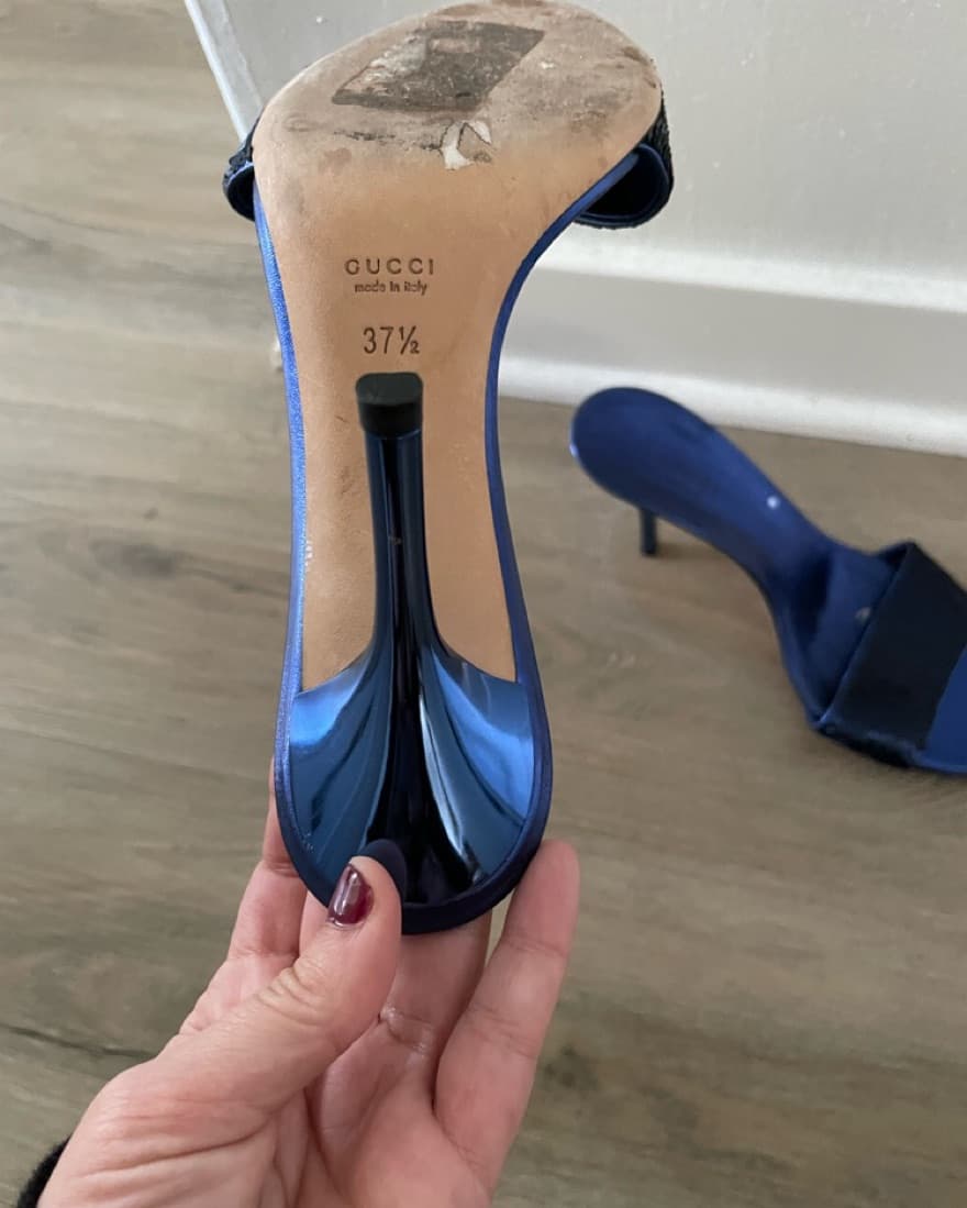 Gucci Metallic Blue Sequin Heels - Image 3