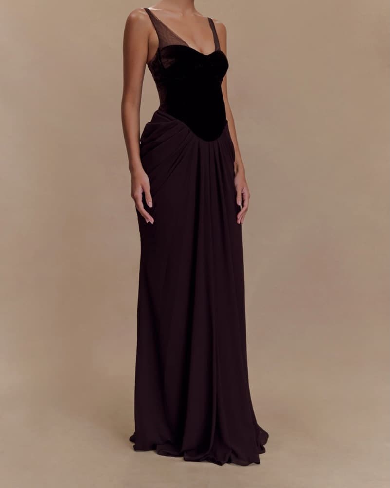 Brown Velvet Corset Maxi Dress - Image 4