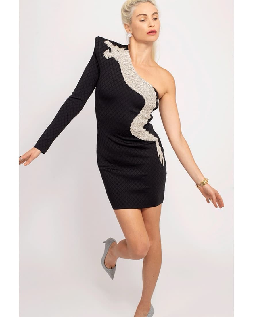 Balmain One Shoulder Dragon Dress - Image 4