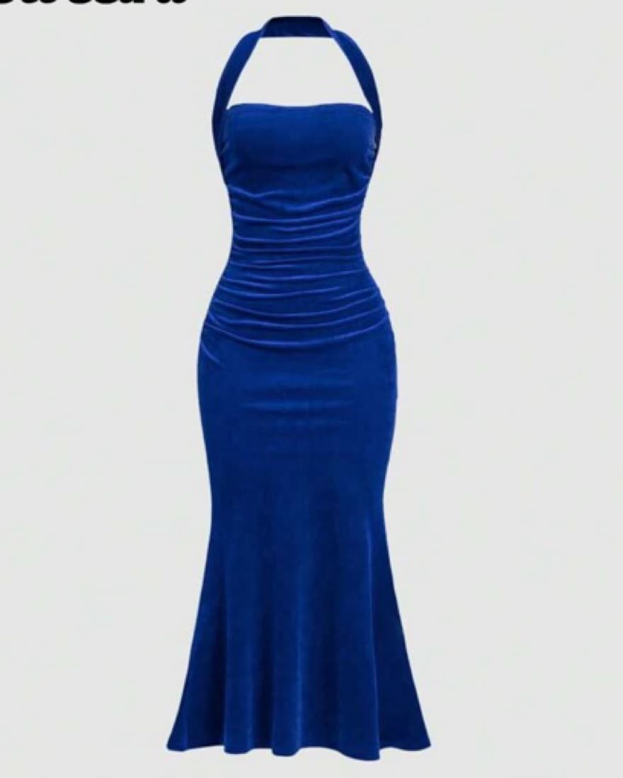  Royal Blue Velvet Mermaid Gown  - Image 1