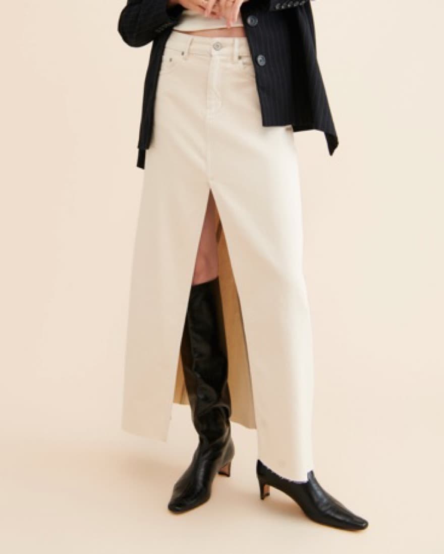 Tan/Beige Denim Maxi Skirt - Image 1