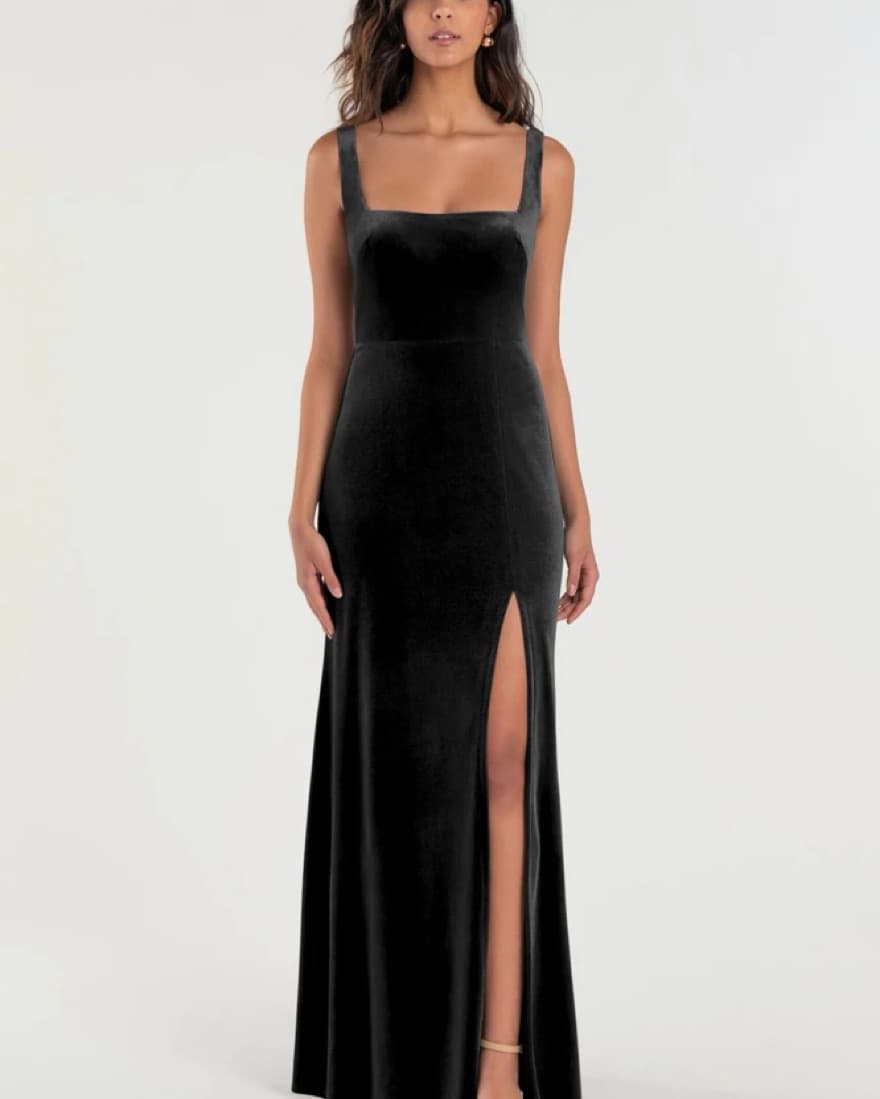 Jenny Yoo Black Velvet Mara Dress - Image 1