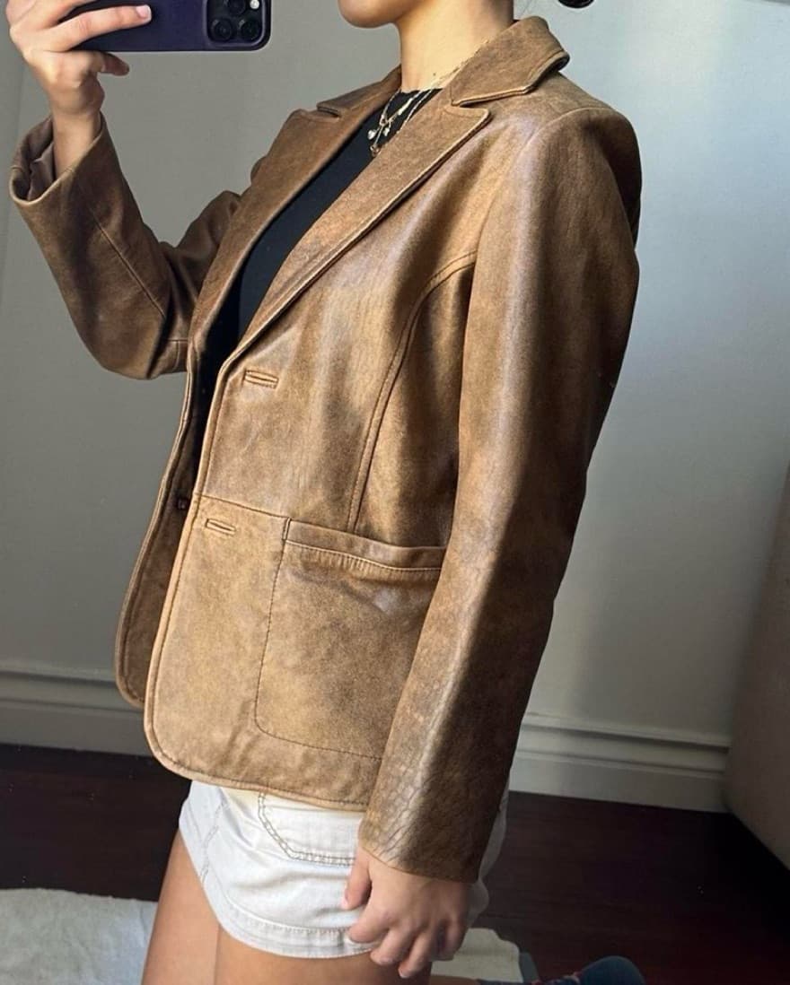 Brown Leather Blazer - Image 5