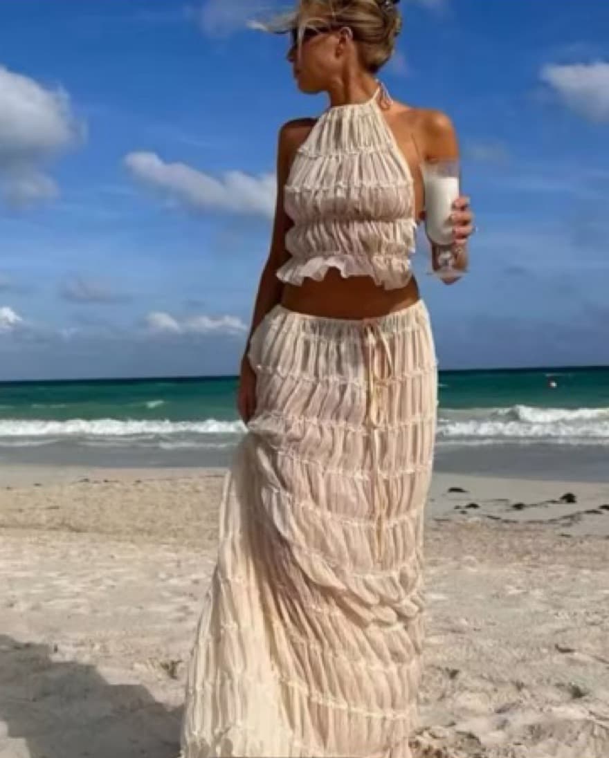 Stunning Tiered White Halter Maxi Dress - Image 1