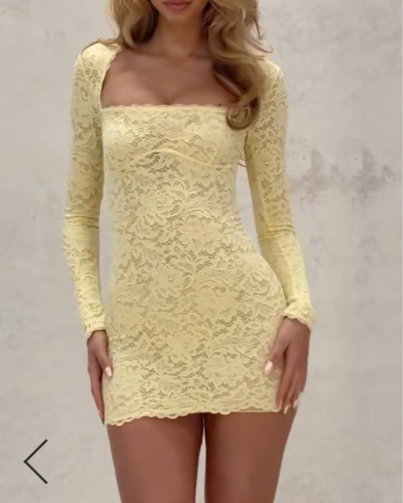 Oh Polly Pastel Yellow Scallop Lace Mini Dress - Image 4