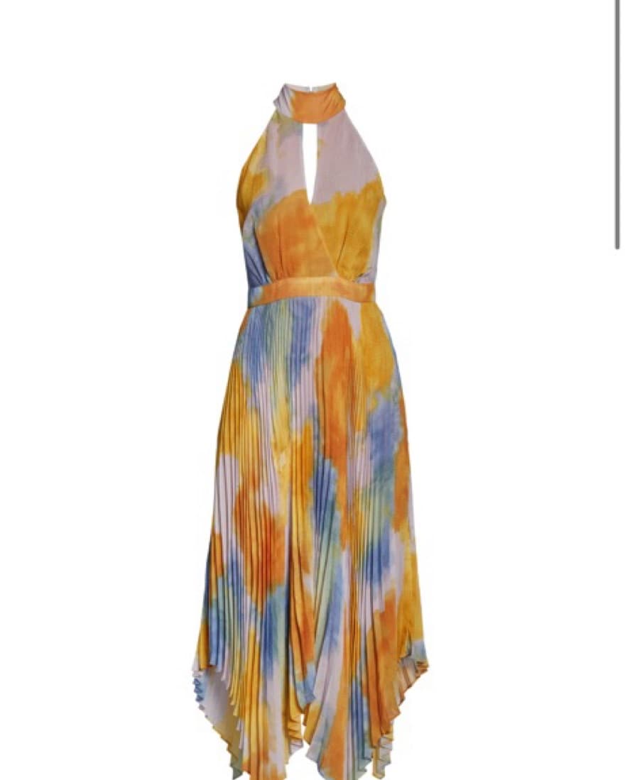 Halter Surplice Watercolor Chiffon Pleat - Image 2