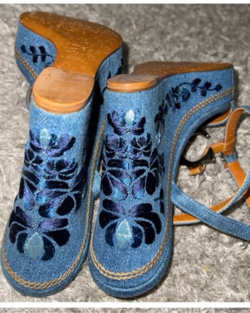 Vintage Christian Dior Denim wedge heel  - Image 2