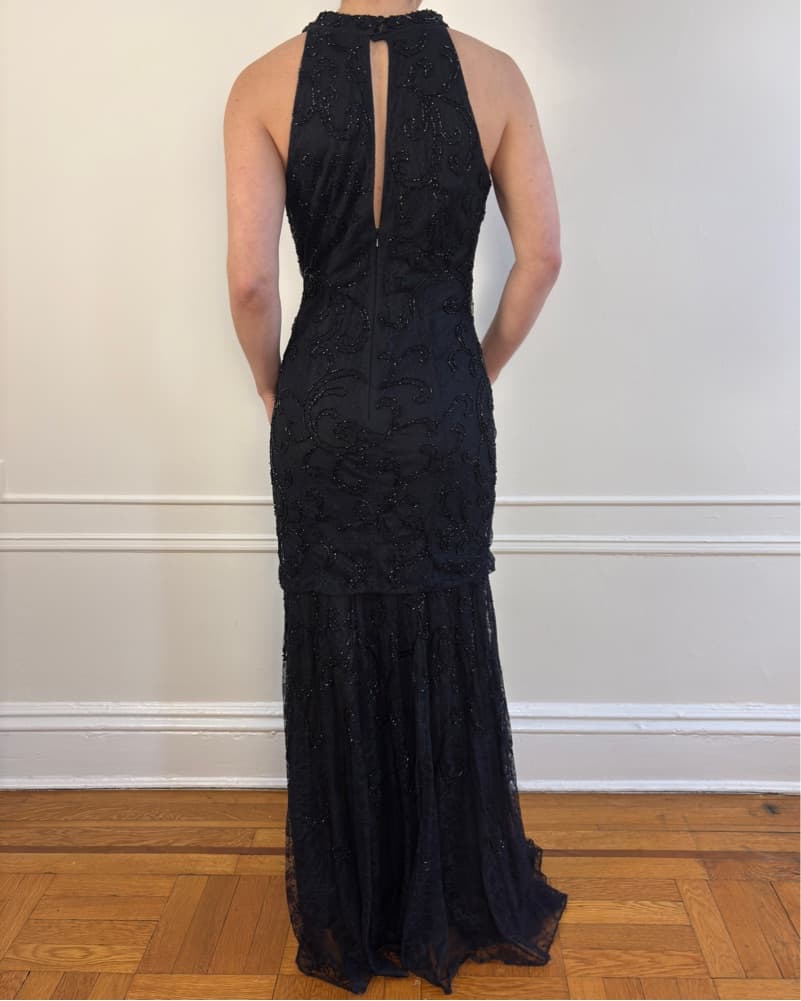 Vintage Carmen Marc Valvo Beaded Lace Gown - Image 3