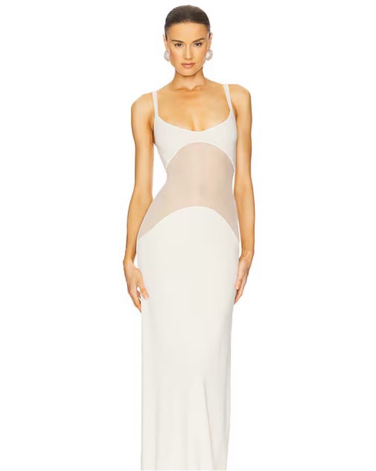 Helsa Sheer Knit Curve Maxi Dress- White - Image 1