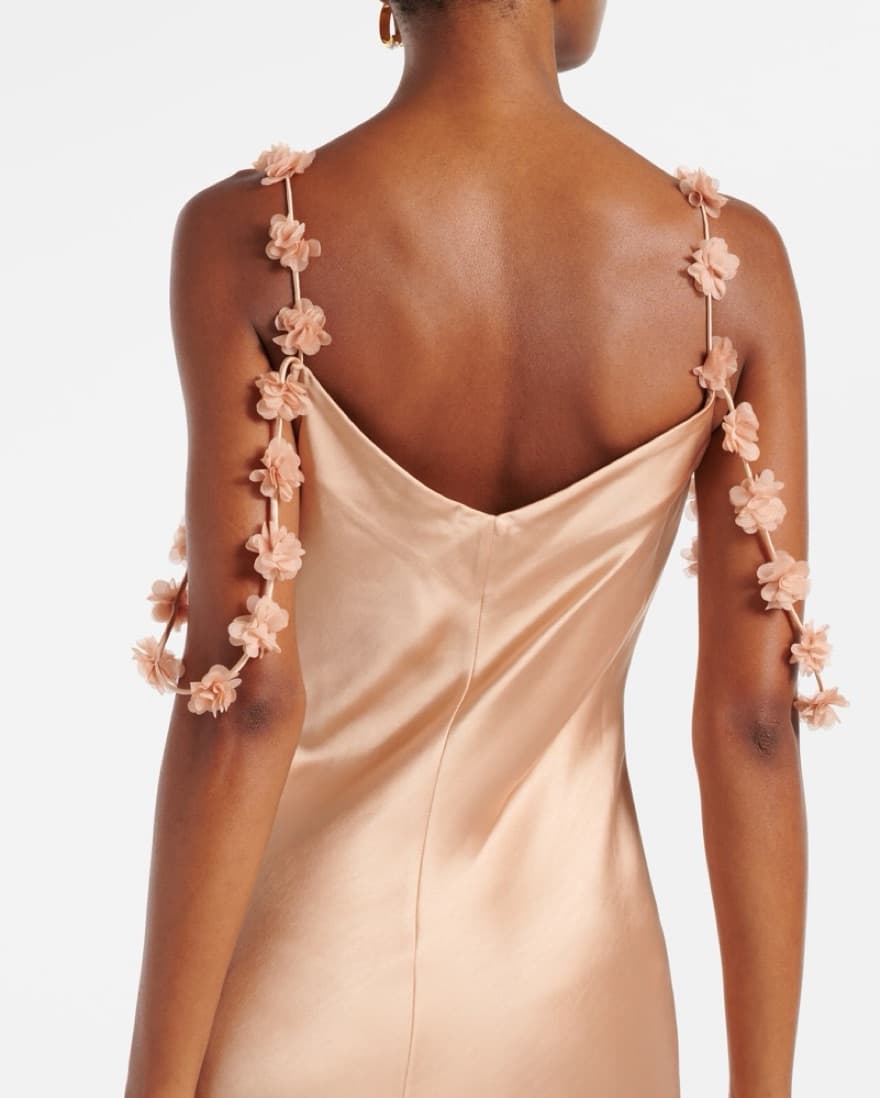 Self Portrait Blush Satin Floral Gown - Image 5