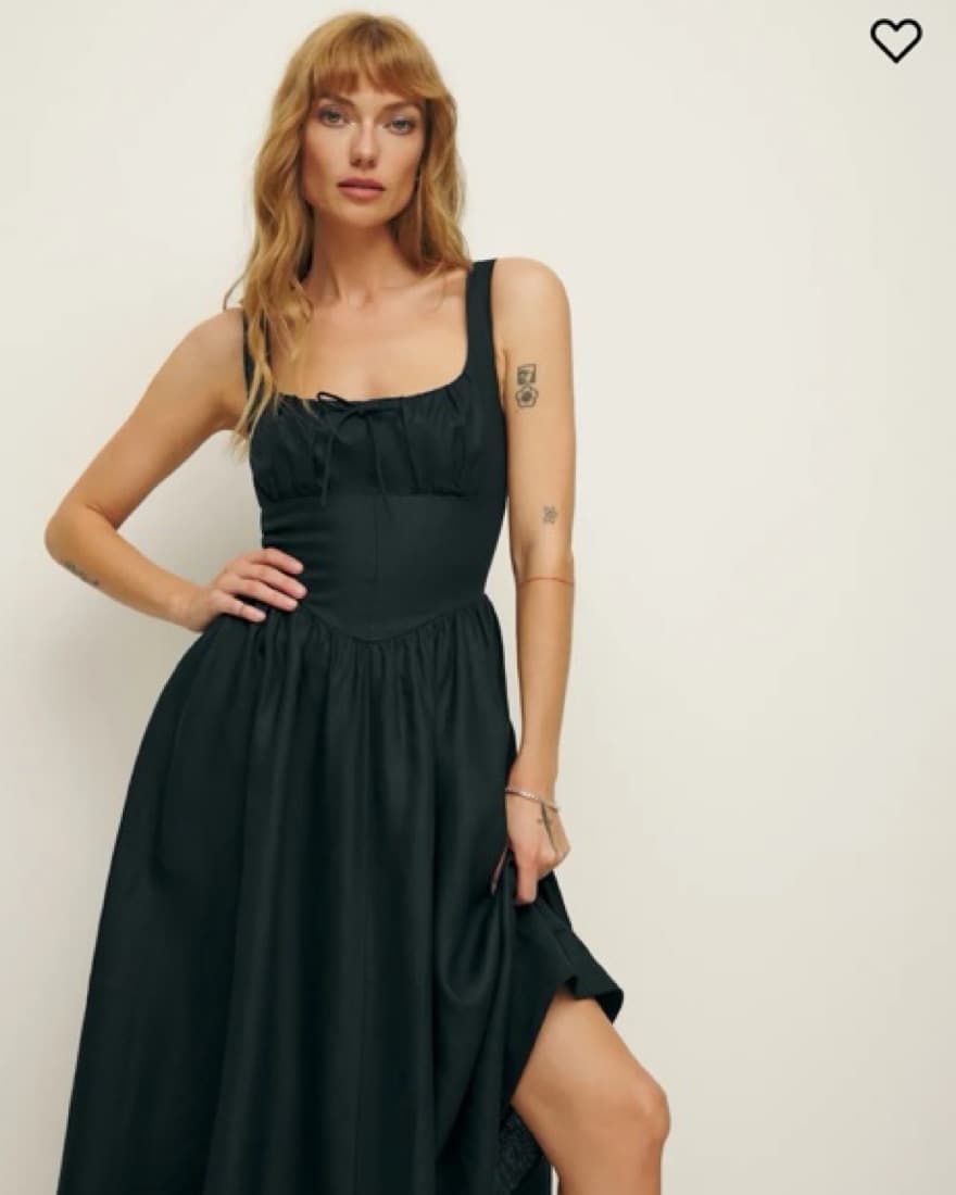 Reformation Black Linen Midi Dress - Image 3