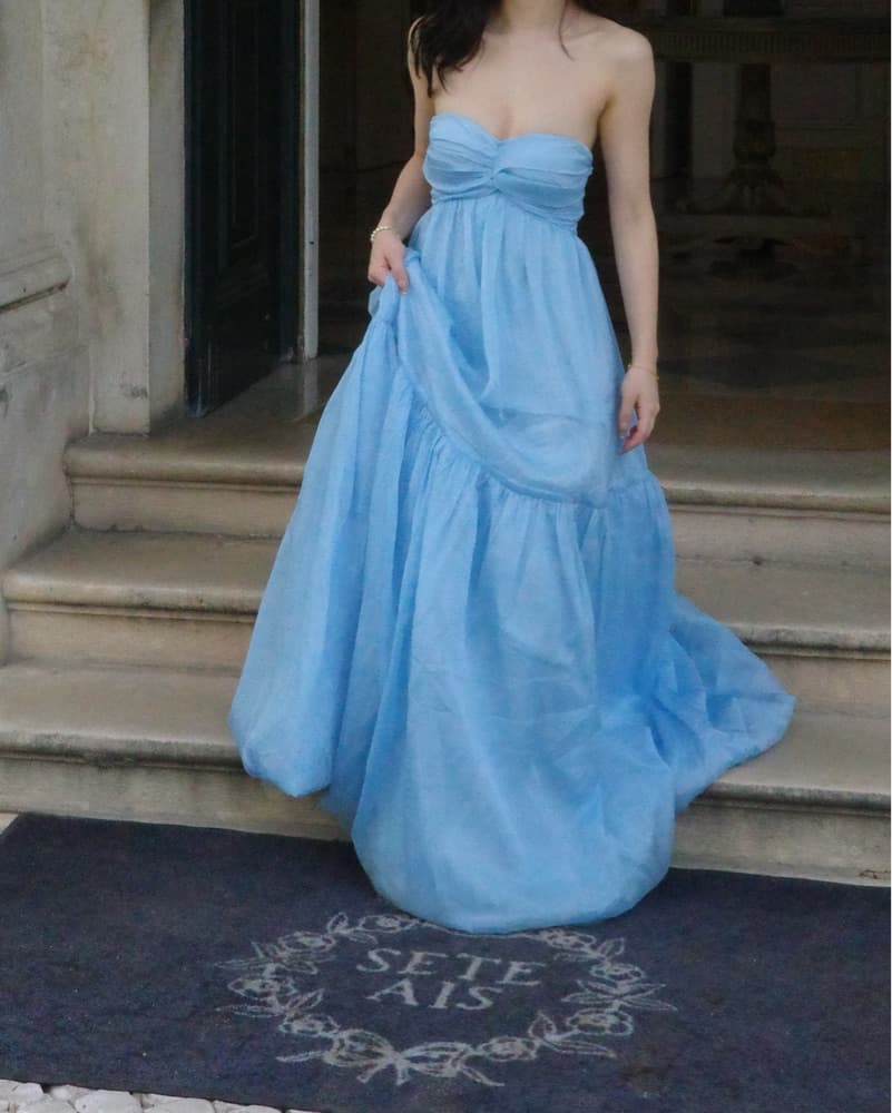 Soft blue strapless maxi Dress - Image 4