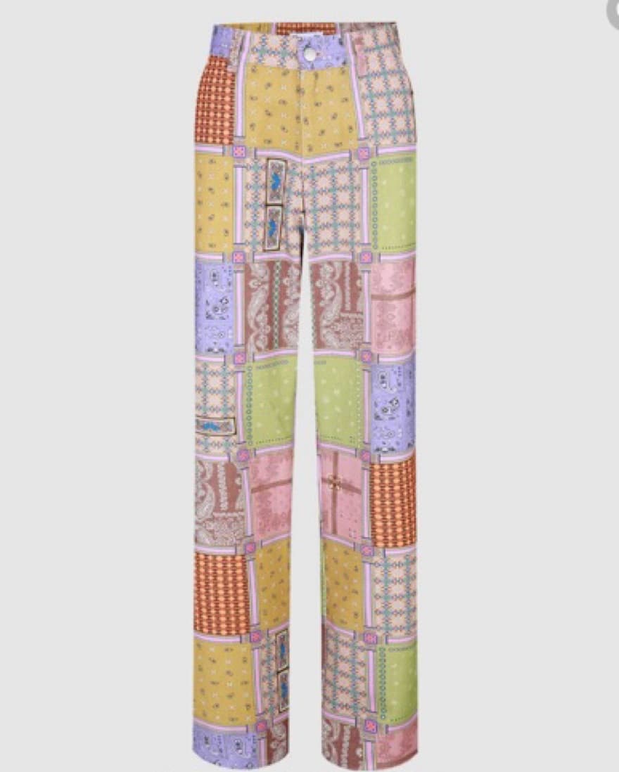 Patchwork Bandana Print Denim Pants - Image 3