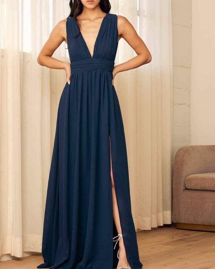 Navy Blue Formal Gown With Slit - Image 3