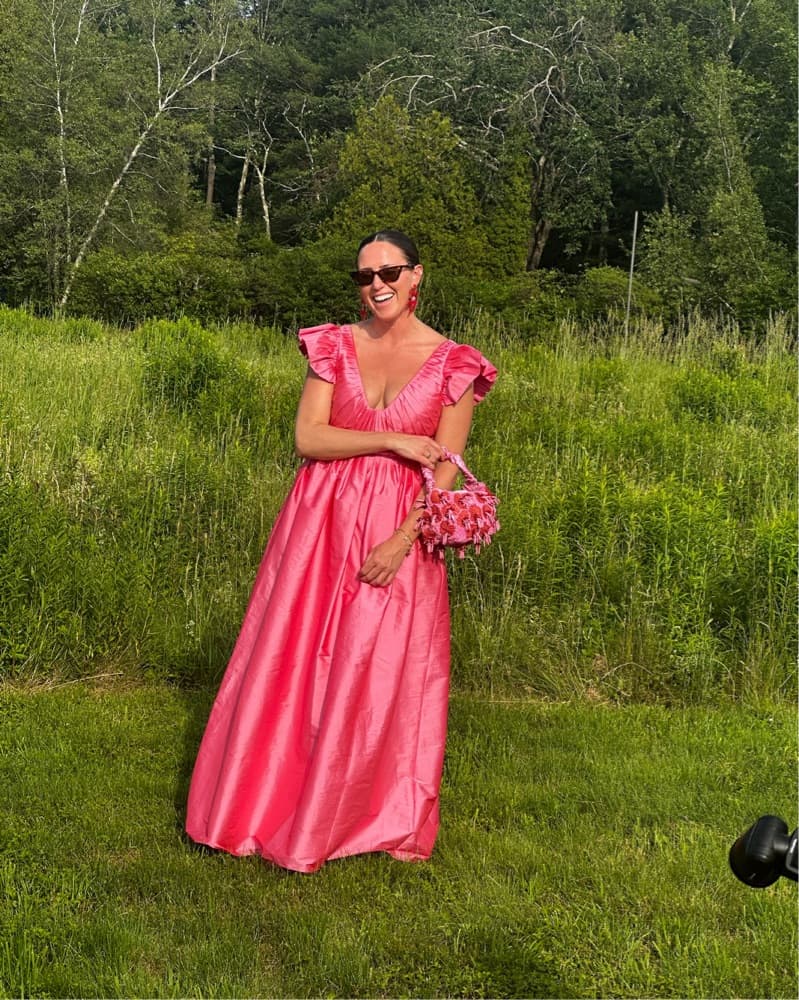 Vibrant Pink Puff Sleeve Maxi Gown - Image 2
