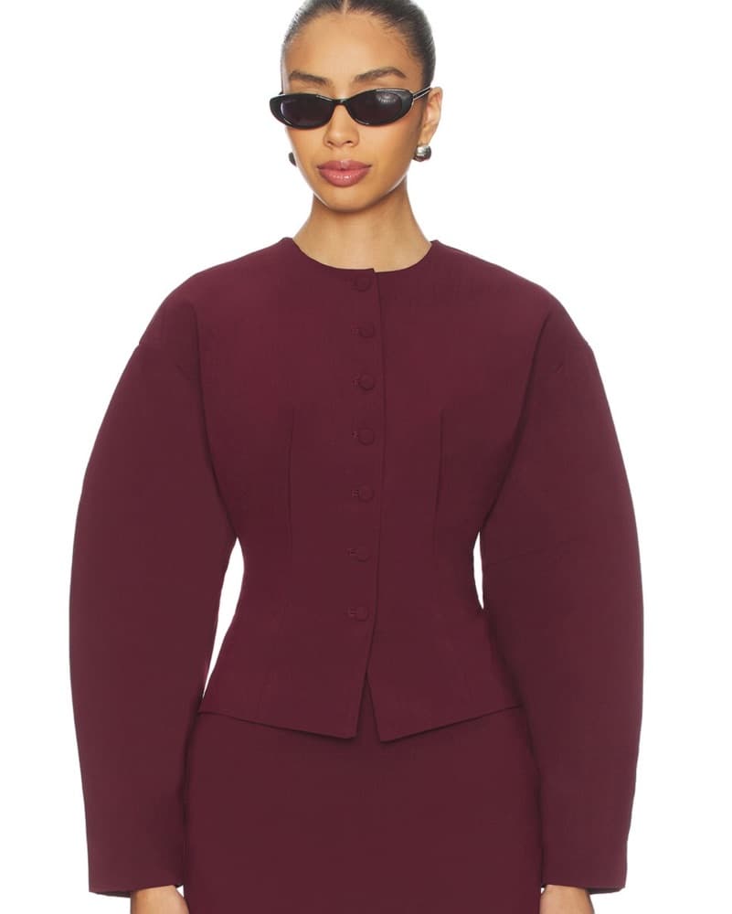 Chic Burgundy Skirt Blazer Set - Image 3