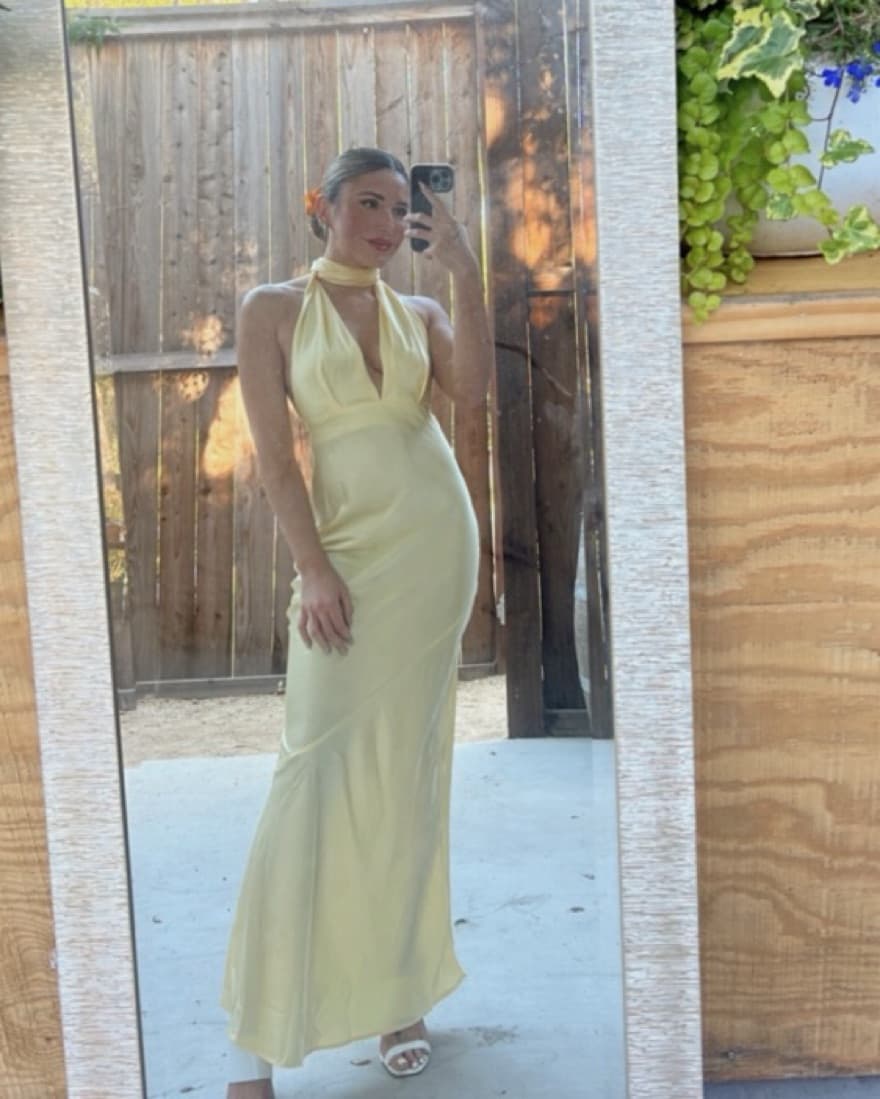 Pleased Satin Halter Maxi Dress Yellow  - Image 1