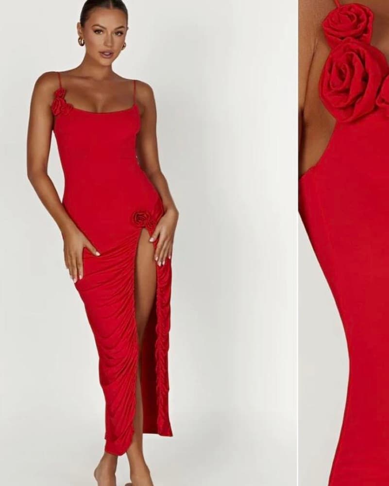 Meshki Nevaeh Rose Midi Red Dress XS - Image 3