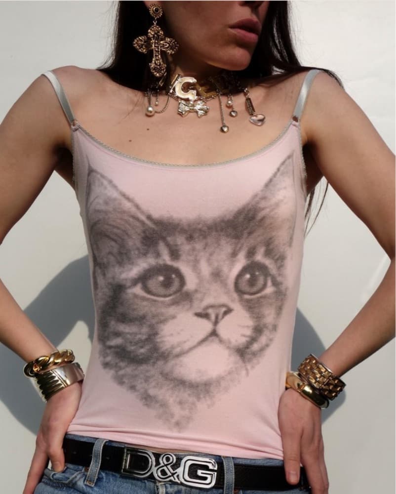 D&G y2k Pink Kitten Graphic Cami Top - Image 1