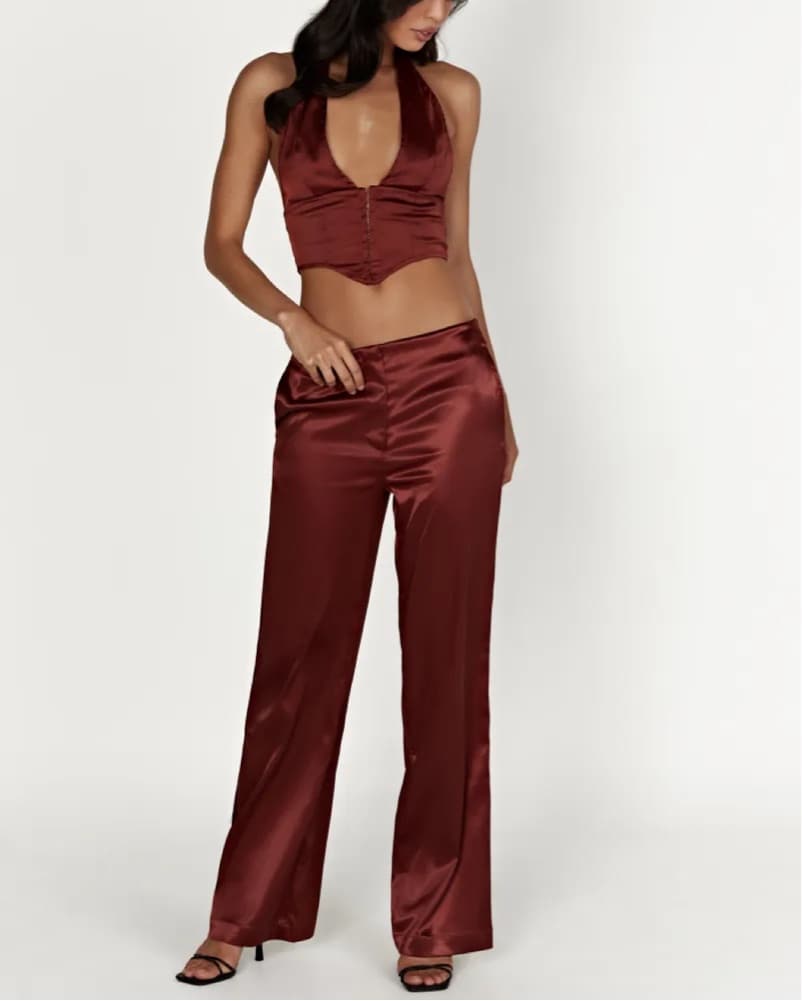 burgundy silk corset pants set  - Image 2
