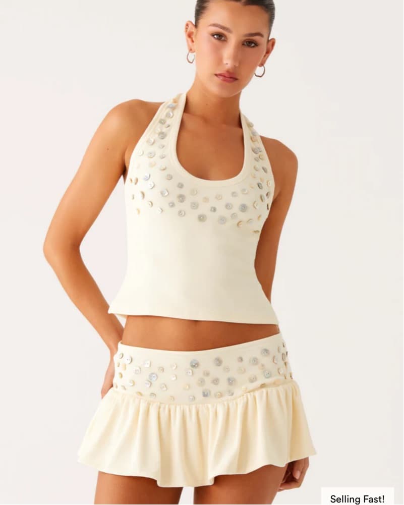 Embellished Cream Halter Top - Image 2