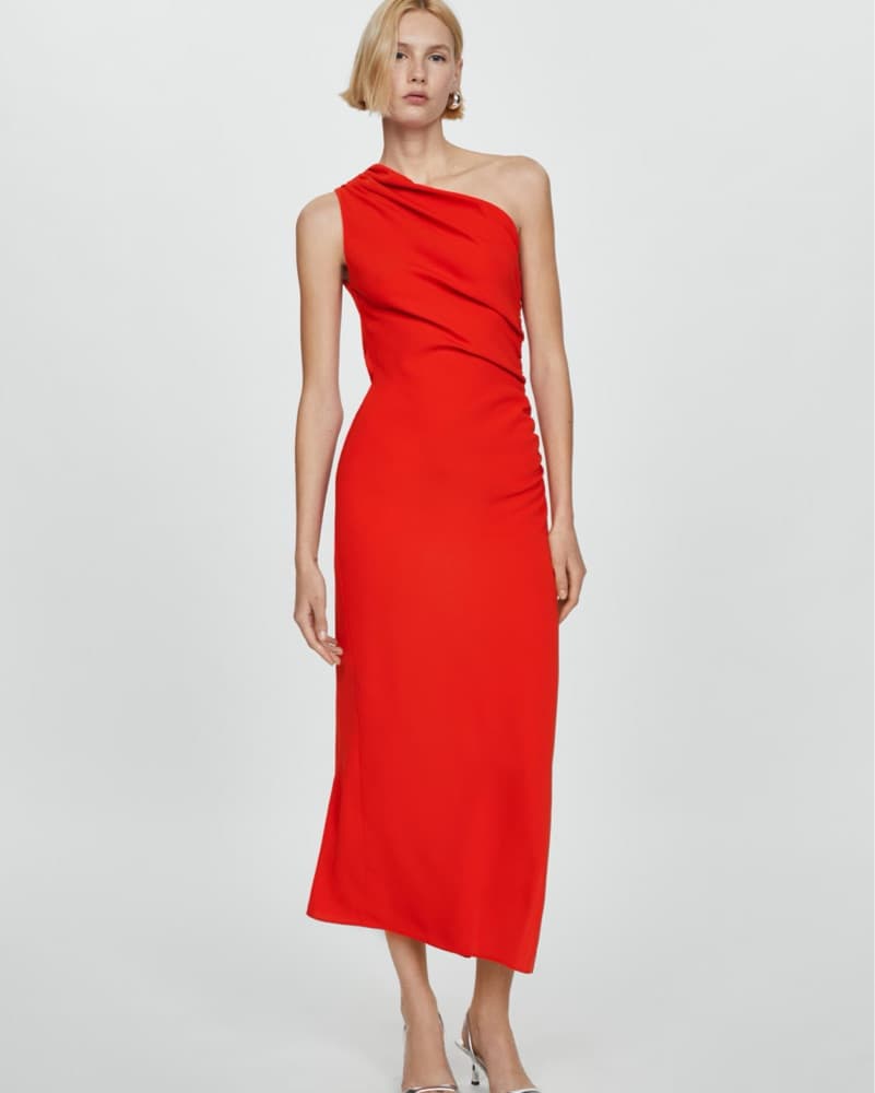 Red Linen One Shoulder Dress - Image 1