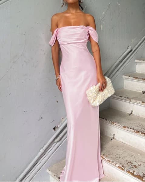 Elegant Off-Shoulder Pink Gown - Image 1