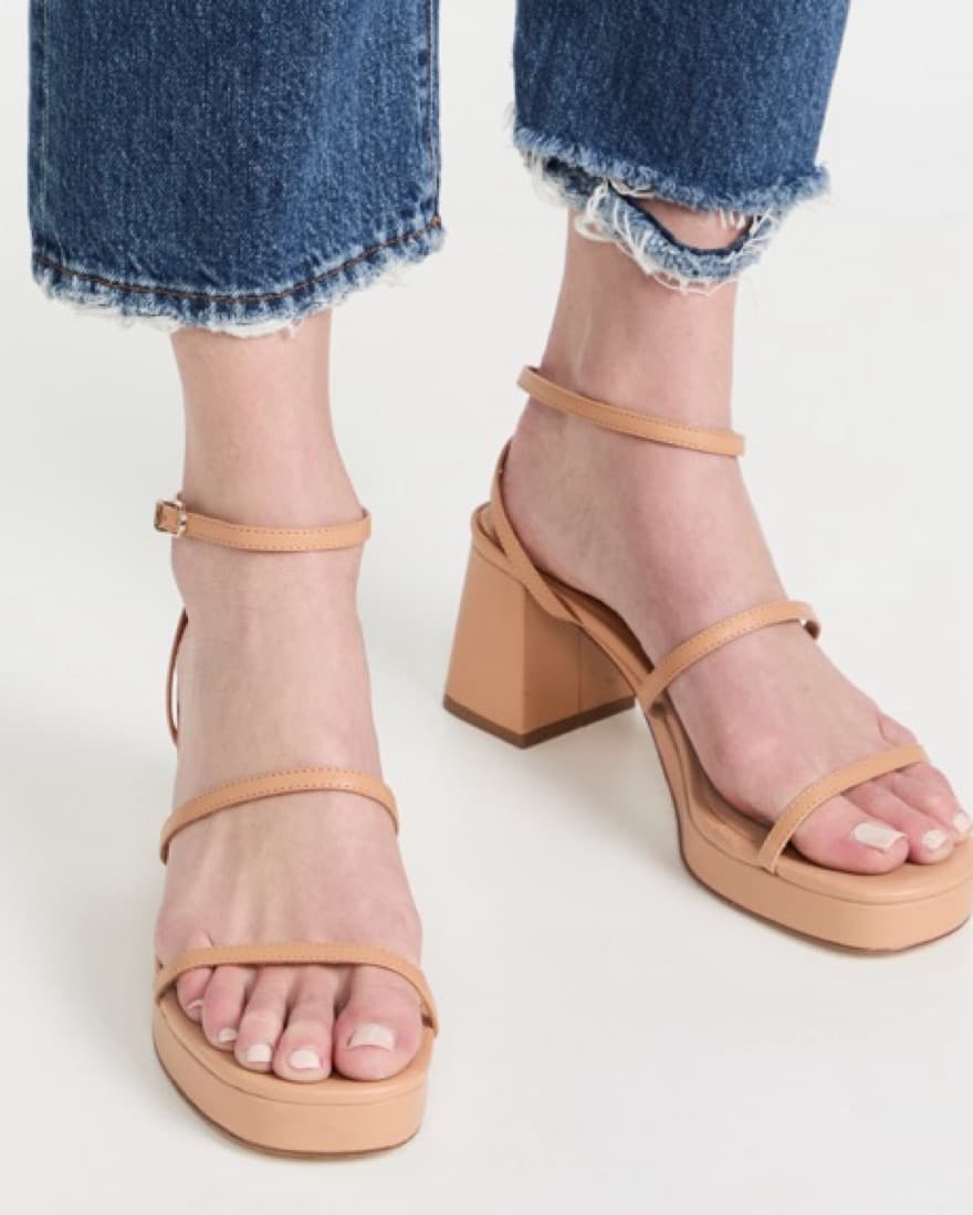 Tan Leather Platform Block Heel Sandal - Image 2