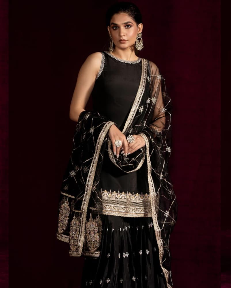 Black Gharara Salwar Kameez  - Image 4