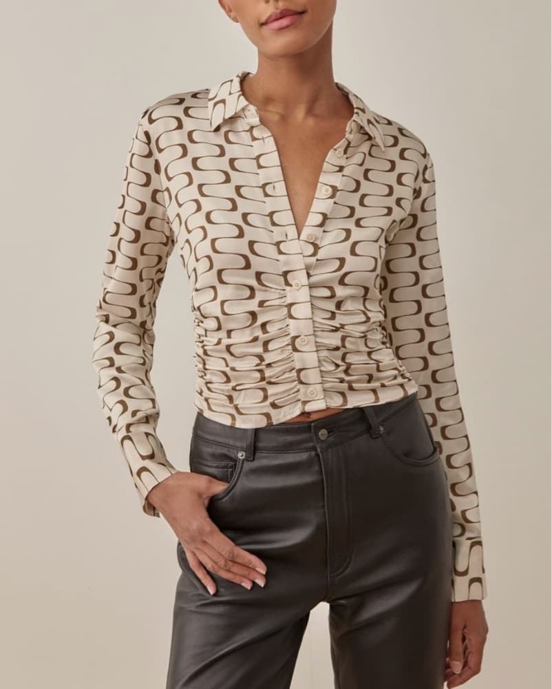 Reformation Silk Collared Long Sle - Image 1