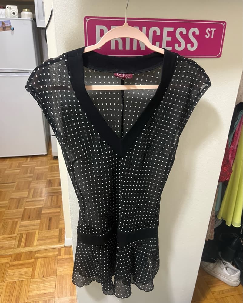 French Vintage Sheer Polka Dot Top/Dress - Image 3