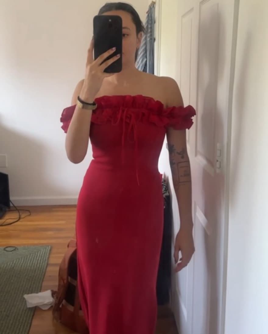 Meshki Nova Formal Red Strapless Dress - Image 4