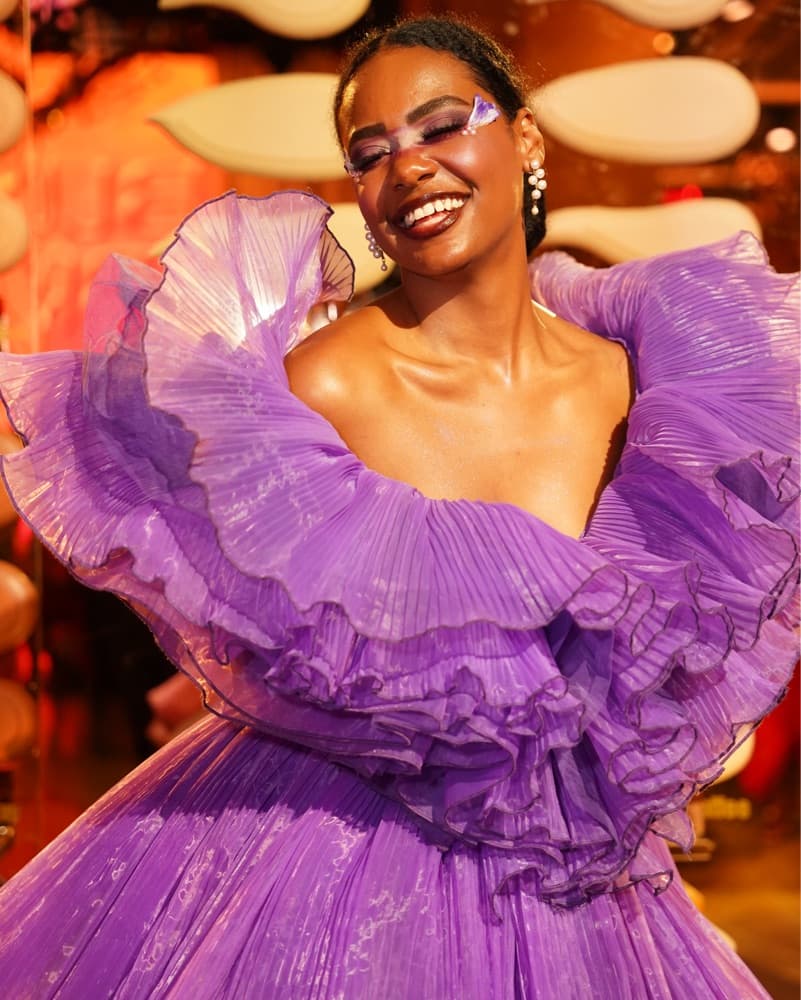 Vibrant Pleated Glamour Purple Dress - Image 4