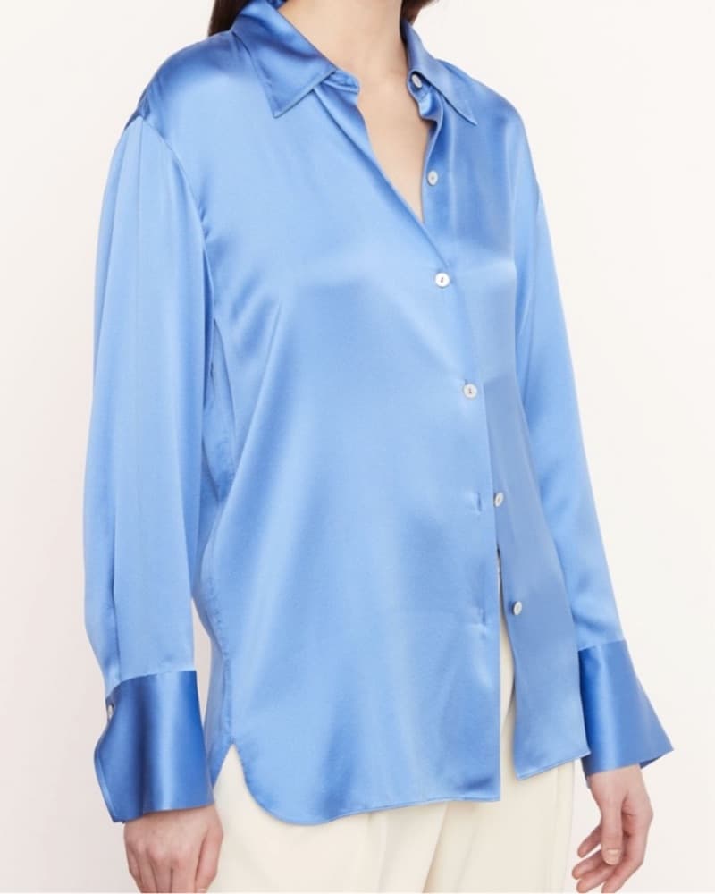Vince Blue Satin Button-Down Blouse - Image 2
