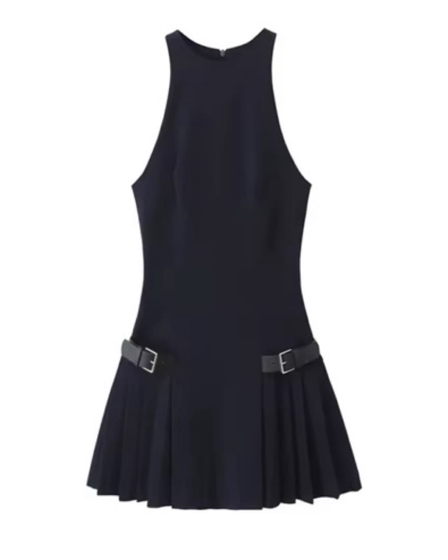 Pleated Mini Dress with Side Loops  - Image 1